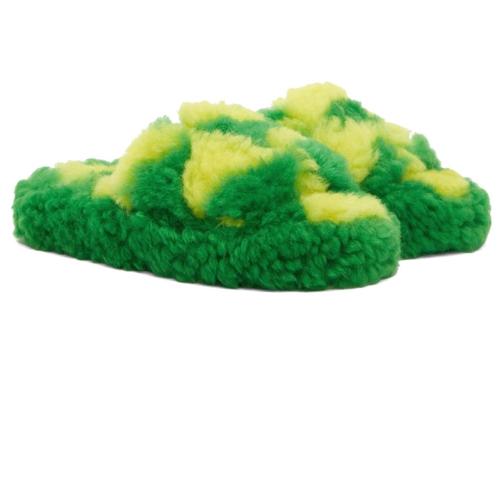 BOTTEGA VENETA 🍋💚RESORT TEDDY SHEARLING SLIDES Yellow & Green